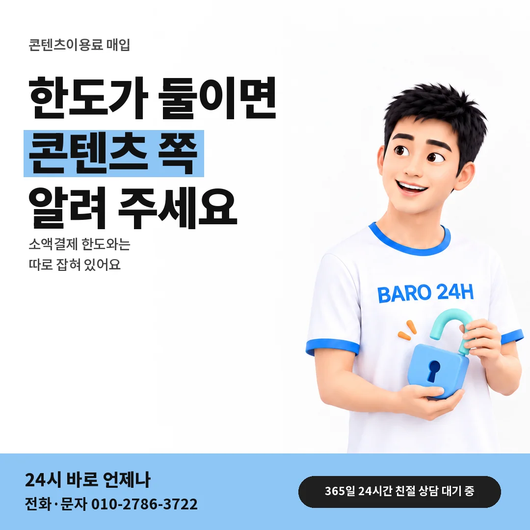 BARO 24H 티셔츠를 입은 3D 인물 옆에 「소액결제와 따로 잡힌 한도」 제목을 얹은 안내 카드
